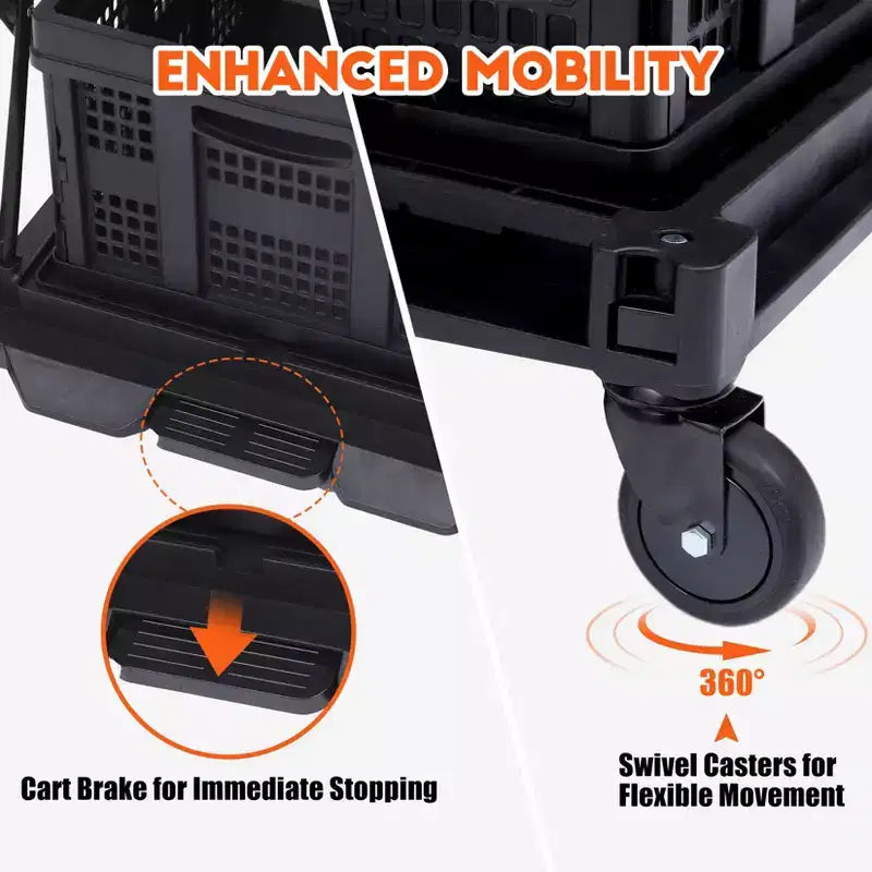 Carrello portautensili pieghevole per impieghi gravosi con ruote - Organizer mobile pieghevole e carrello portaoggetti multiuso rotante - Nero portatile