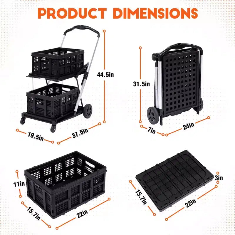 Carrello portautensili pieghevole per impieghi gravosi con ruote - Organizer mobile pieghevole e carrello portaoggetti multiuso rotante - Nero portatile