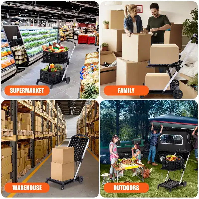 Carrello portautensili pieghevole per impieghi gravosi con ruote - Organizer mobile pieghevole e carrello portaoggetti multiuso rotante - Nero portatile