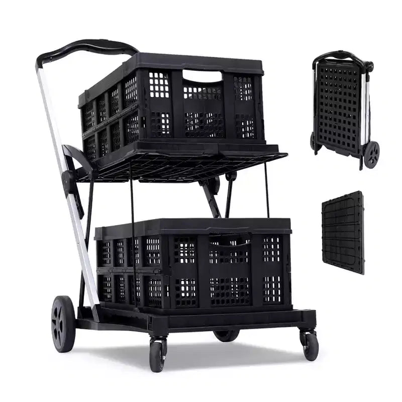 Carrello portautensili pieghevole per impieghi gravosi con ruote - Organizer mobile pieghevole e carrello portaoggetti multiuso rotante - Nero portatile