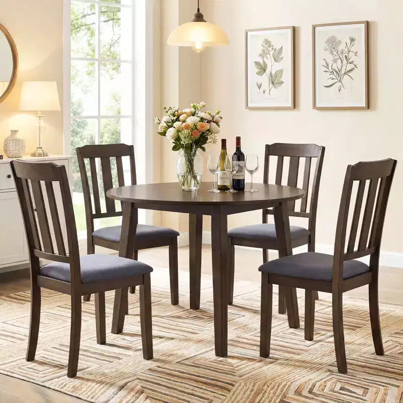 Sedia da pranzo imbottita marrone e grigia, schienale alto, senza braccioli, set da 2/4