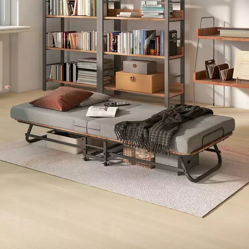 Letto pieghevole grigio con materasso in memory foam, per 1 persona