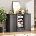 Skyzoo Coffee Bar Cabinet with Fridge Space, Wine & Mini Fridge Stand with Drawer & Door Storage, Elegant Fluted Design for Modern Home Bars