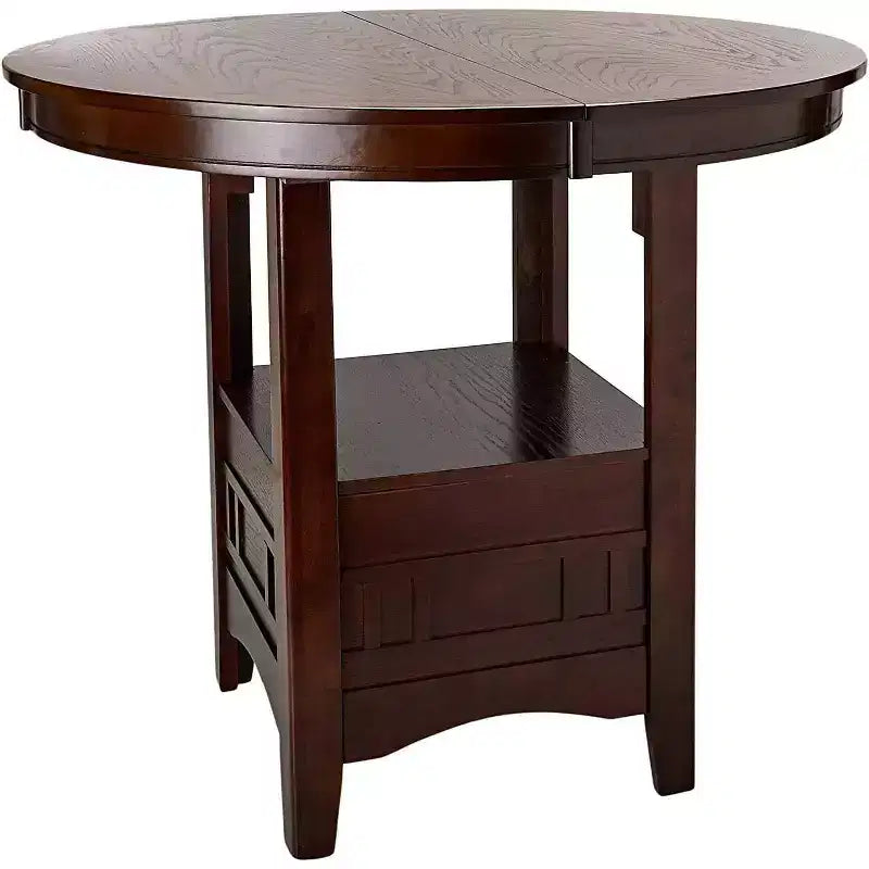 Tavolo da pranzo rotondo marrone altezza bancone con Lazy Susan, 4 posti