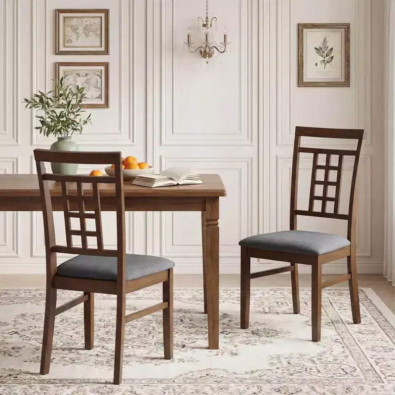 Sedia da pranzo senza braccioli marrone e grigio, schienale alto, set da 2/4
