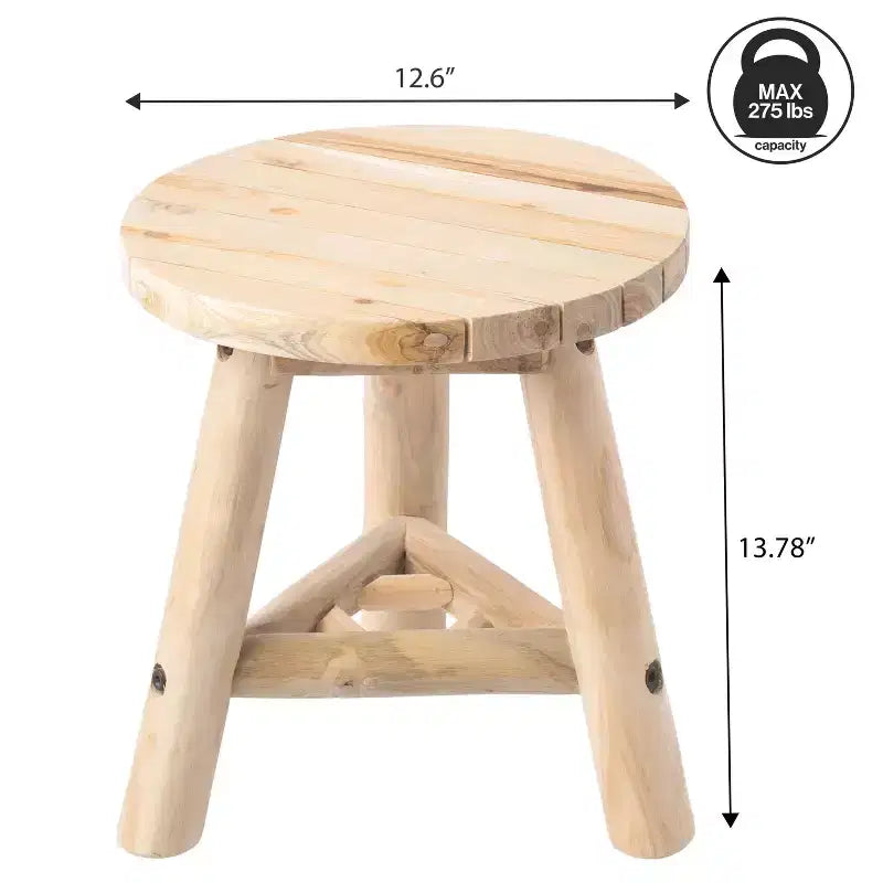Sgabello Rotondo Accento in Legno Teak, Finitura Nera/Naturale Decapata, 1 Posto