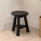 Sgabello Rotondo Accento in Legno Teak, Finitura Nera/Naturale Decapata, 1 Posto