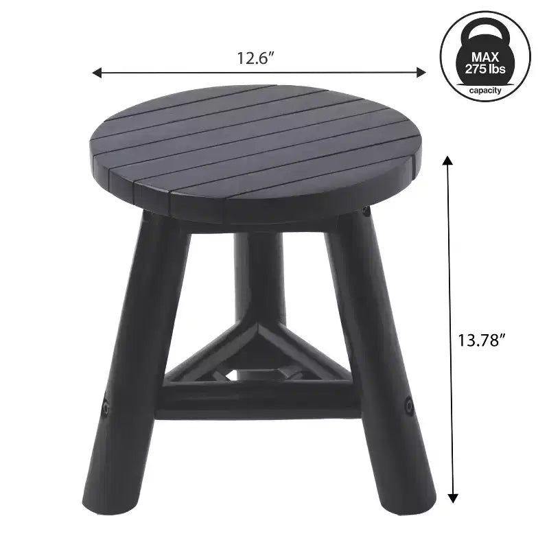 Sgabello Rotondo Accento in Legno Teak, Finitura Nera/Naturale Decapata, 1 Posto