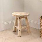 Sgabello Rotondo Accento in Legno Teak, Finitura Nera/Naturale Decapata, 1 Posto