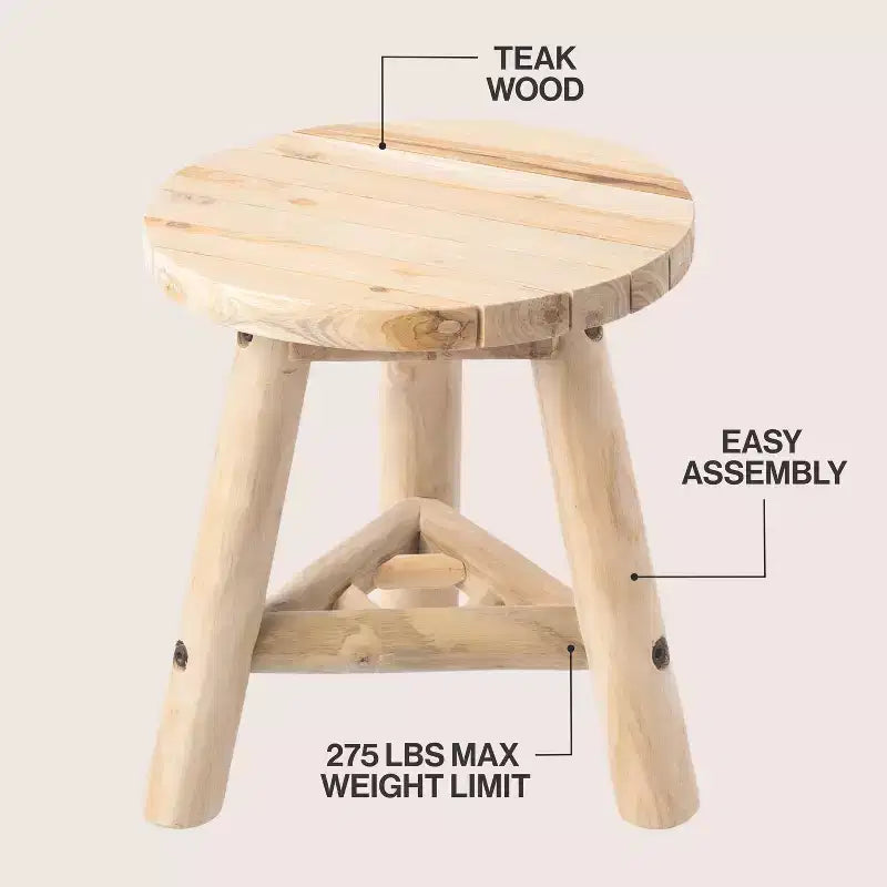 Sgabello Rotondo Accento in Legno Teak, Finitura Nera/Naturale Decapata, 1 Posto