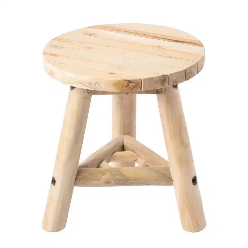 Sgabello Rotondo Accento in Legno Teak, Finitura Nera/Naturale Decapata, 1 Posto