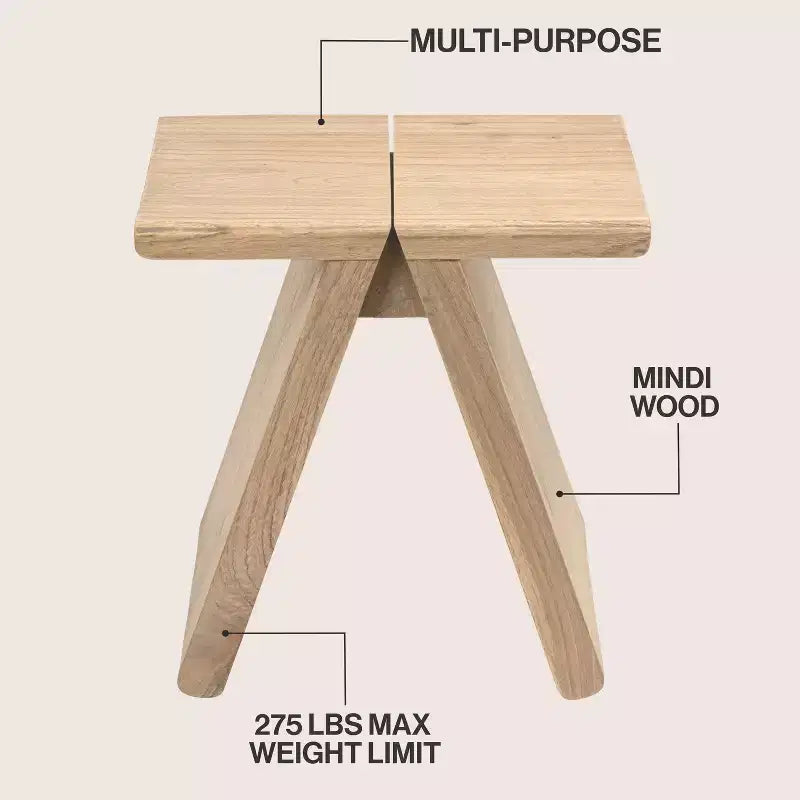 Sgabello accentato in legno massello rustico scandinavo grigio scuro / naturale, 1 posto