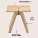 Sgabello accentato in legno massello rustico scandinavo grigio scuro / naturale, 1 posto