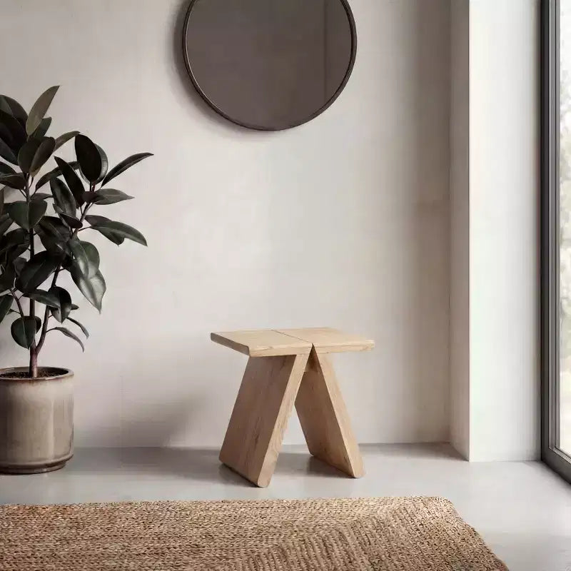 Sgabello accentato in legno massello rustico scandinavo grigio scuro / naturale, 1 posto