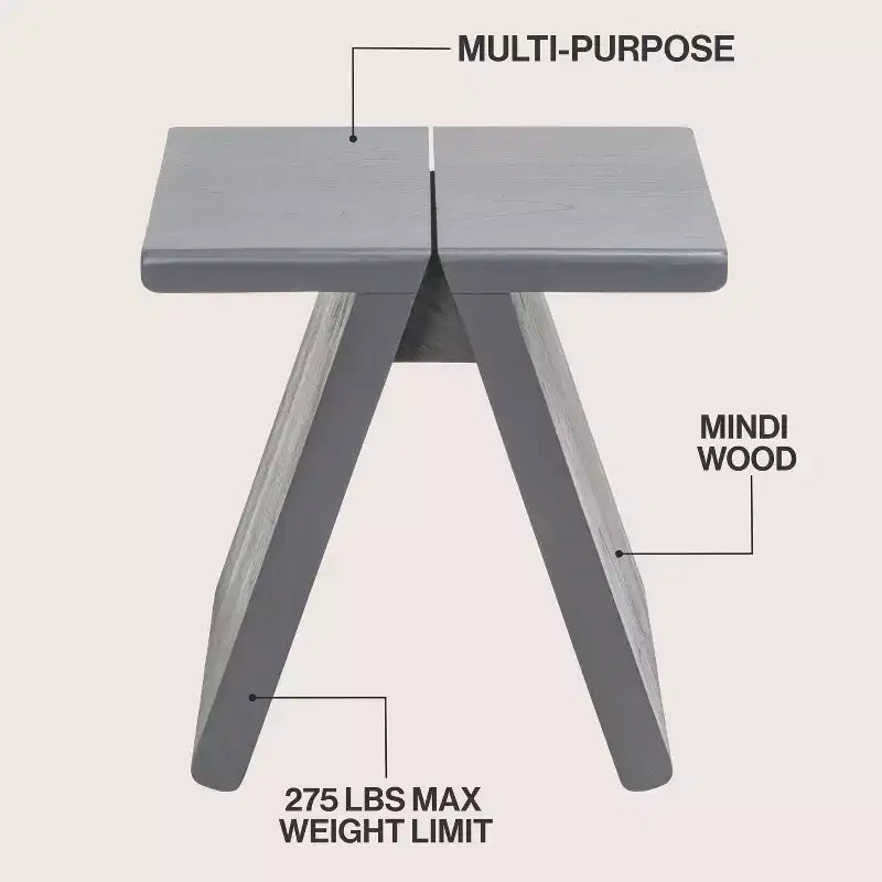 Sgabello accentato in legno massello rustico scandinavo grigio scuro / naturale, 1 posto