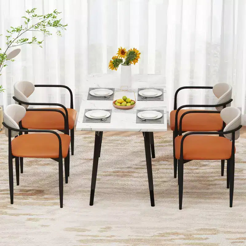 Sedia da pranzo imbottita bianca e arancione, senza braccioli, set da 2/4