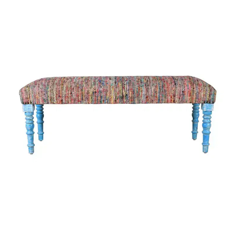 HomeRoots 47 Rainbow Stripe Blue Leg Upholstered Bench