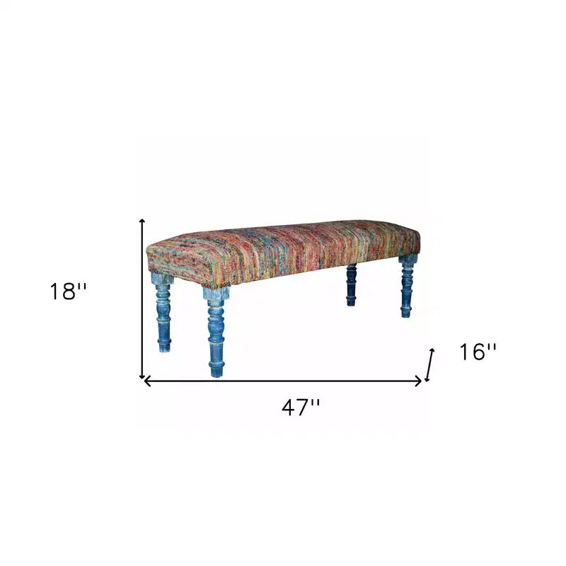 Panca imbottita con gambe blu a righe arcobaleno, 2 posti a sedere
