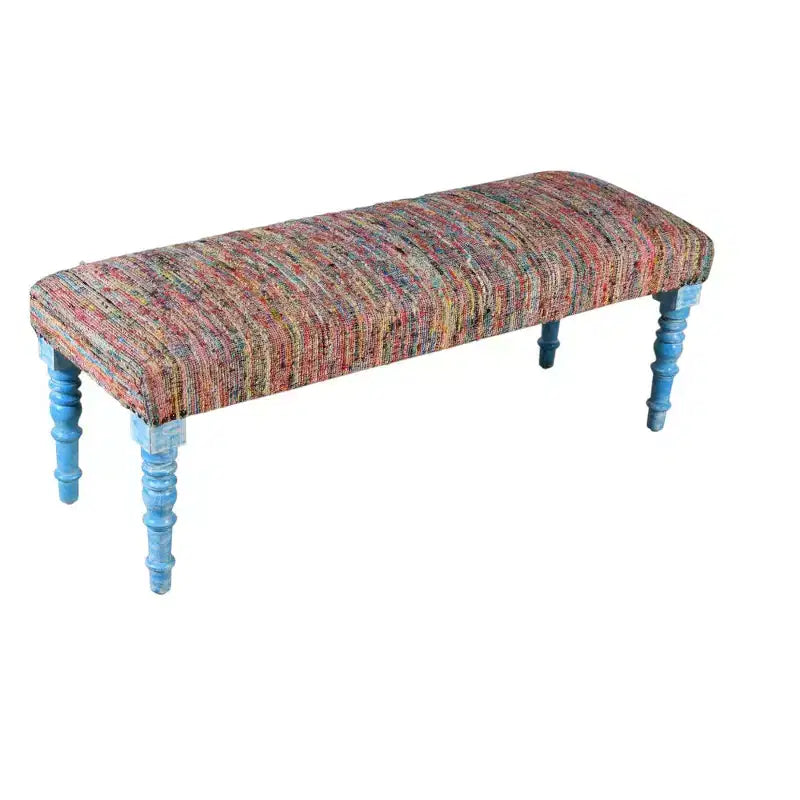 Panca imbottita con gambe blu a righe arcobaleno, 2 posti a sedere