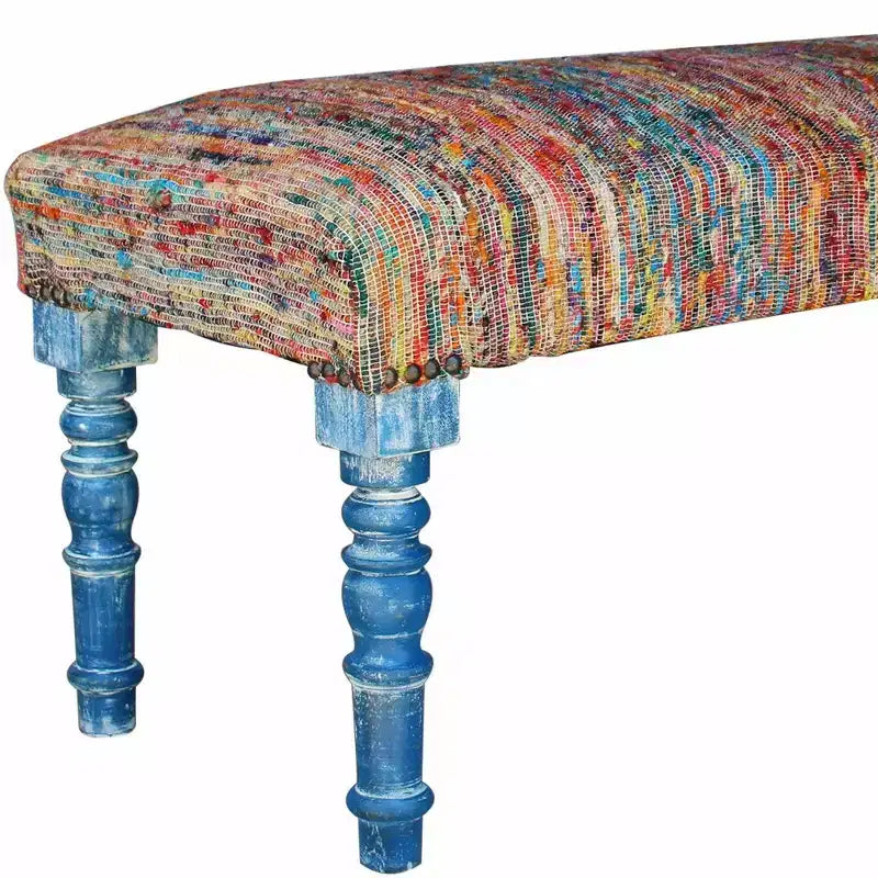 Panca imbottita con gambe blu a righe arcobaleno, 2 posti a sedere