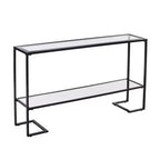 HomeRoots 52 Clear and Black Glass Mirrored Sled Console Table With Shelves