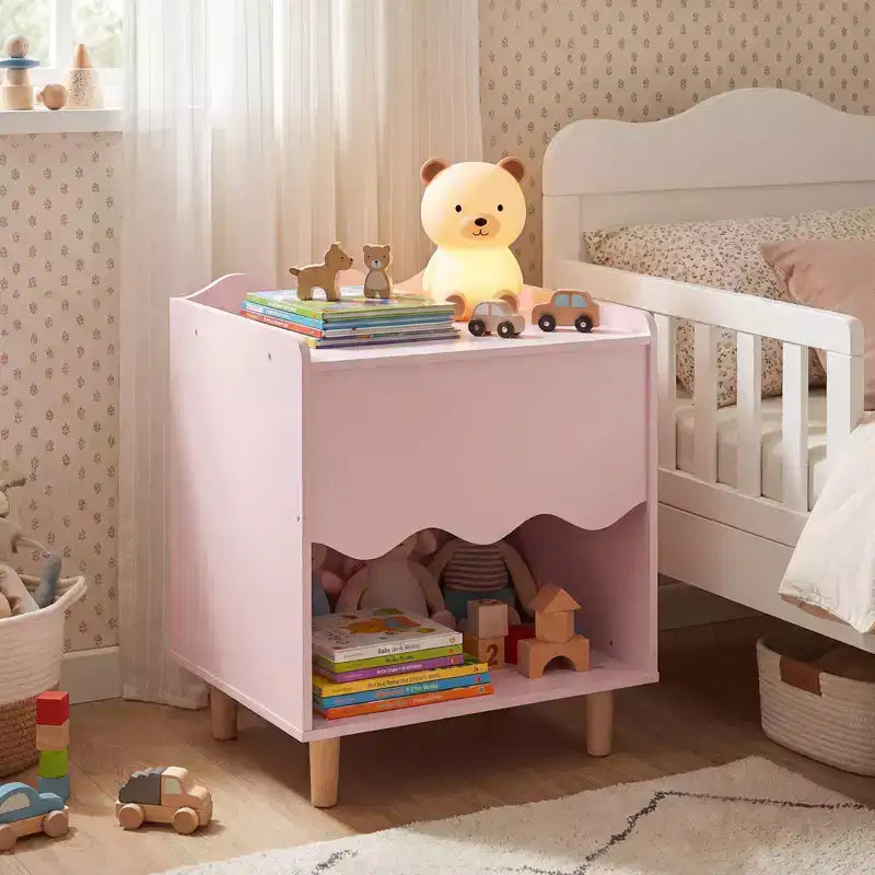 Comodino e Tavolino per Bambini con Bordo Ondulato Rosa/Bianco, per Bambini dai 3 ai 6 Anni, Montaggio da 1 Persona