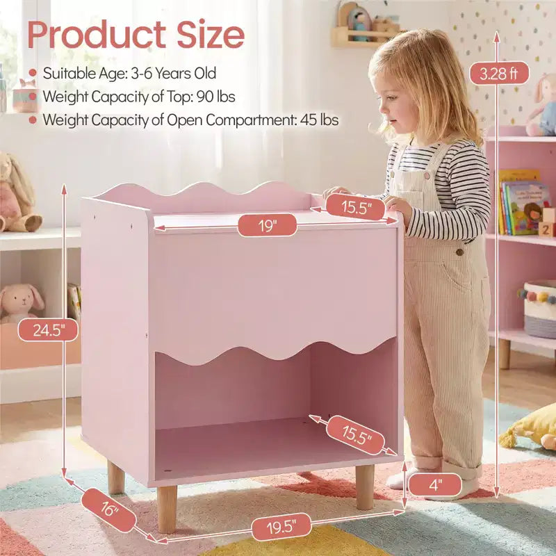 Comodino e Tavolino per Bambini con Bordo Ondulato Rosa/Bianco, per Bambini dai 3 ai 6 Anni, Montaggio da 1 Persona
