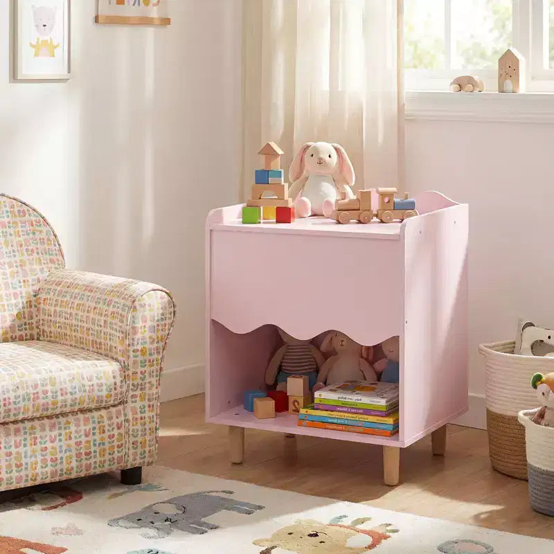 Comodino e Tavolino per Bambini con Bordo Ondulato Rosa/Bianco, per Bambini dai 3 ai 6 Anni, Montaggio da 1 Persona