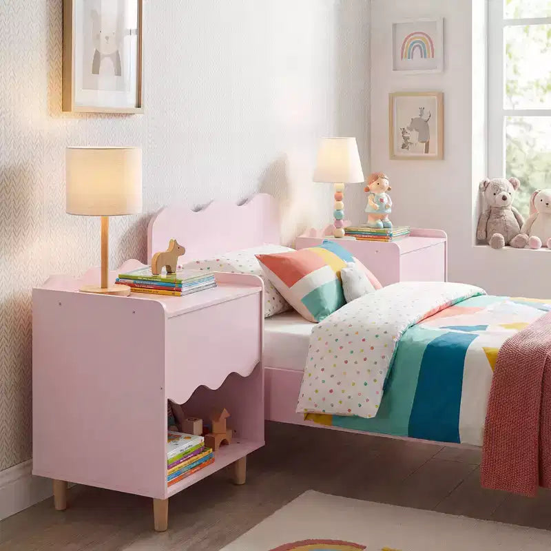 Comodino e Tavolino per Bambini con Bordo Ondulato Rosa/Bianco, per Bambini dai 3 ai 6 Anni, Montaggio da 1 Persona