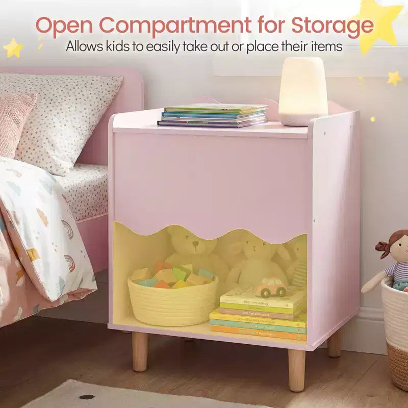 Comodino e Tavolino per Bambini con Bordo Ondulato Rosa/Bianco, per Bambini dai 3 ai 6 Anni, Montaggio da 1 Persona