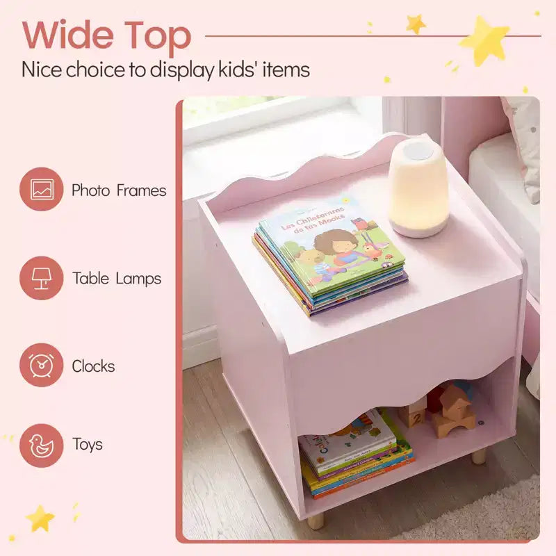 Comodino e Tavolino per Bambini con Bordo Ondulato Rosa/Bianco, per Bambini dai 3 ai 6 Anni, Montaggio da 1 Persona