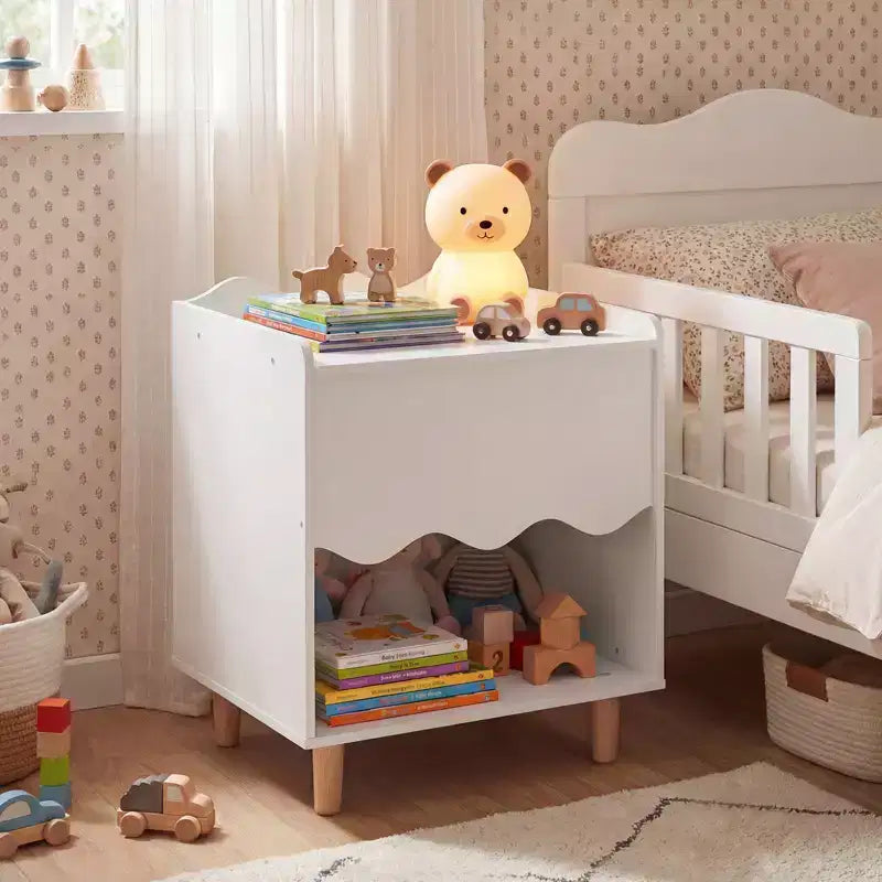 Comodino e Tavolino per Bambini con Bordo Ondulato Rosa/Bianco, per Bambini dai 3 ai 6 Anni, Montaggio da 1 Persona