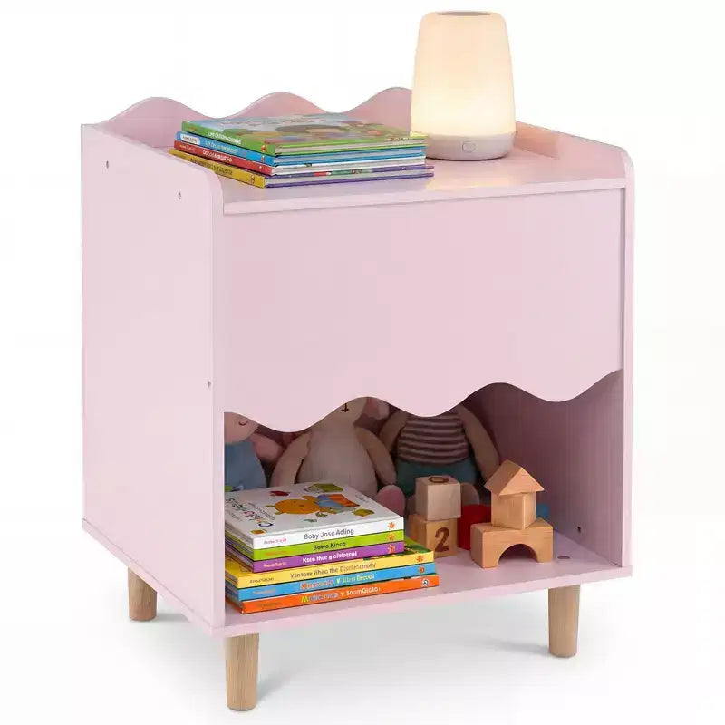 Comodino e Tavolino per Bambini con Bordo Ondulato Rosa/Bianco, per Bambini dai 3 ai 6 Anni, Montaggio da 1 Persona