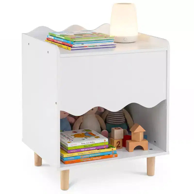 Costway Kids Nightstand, Toddler Scalloped Side Table with Wide Top & Open Compartment Pink/White