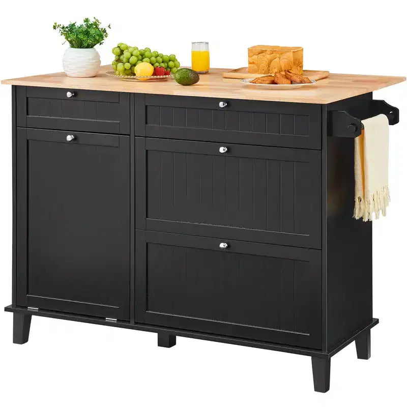 Kitchen Island Cart Storage Cabinet Serving with Drawer Trash Cabinet Heavy Duty