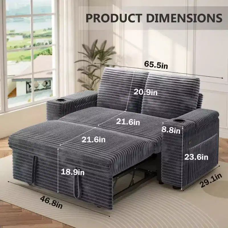 Divanetto trasformabile due posti in velluto a coste beige / grigio / verde, 165 cm