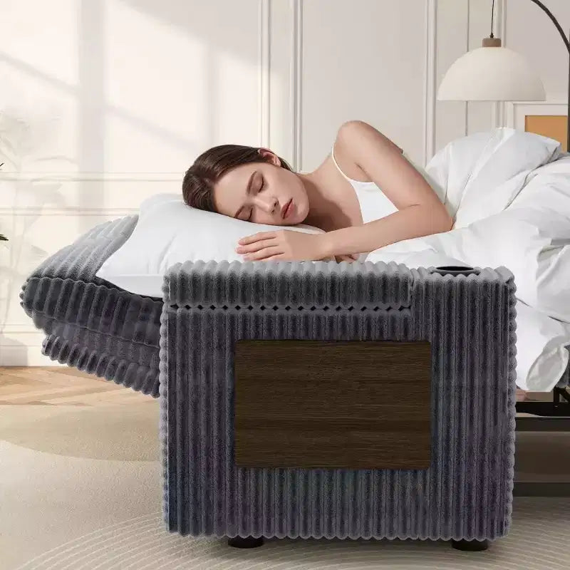 Divanetto trasformabile due posti in velluto a coste beige / grigio / verde, 165 cm