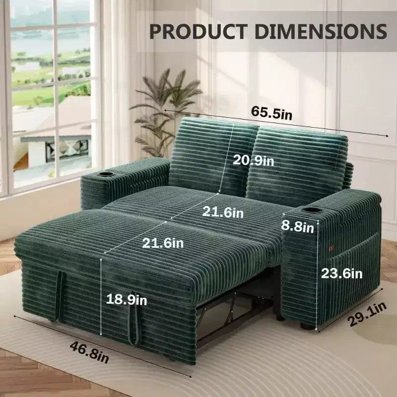 Divanetto trasformabile due posti in velluto a coste beige / grigio / verde, 165 cm
