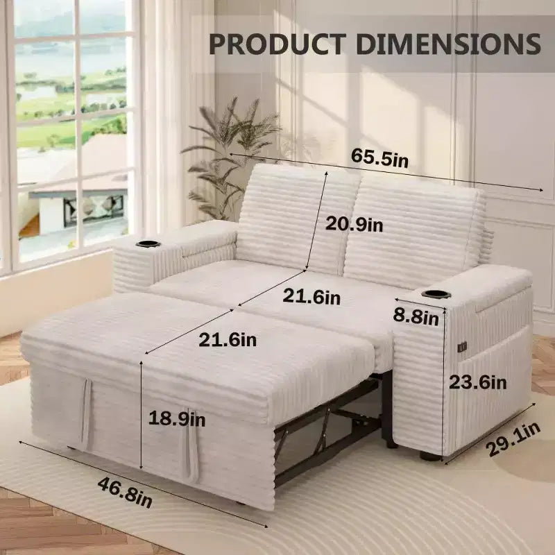 Divanetto trasformabile due posti in velluto a coste beige / grigio / verde, 165 cm