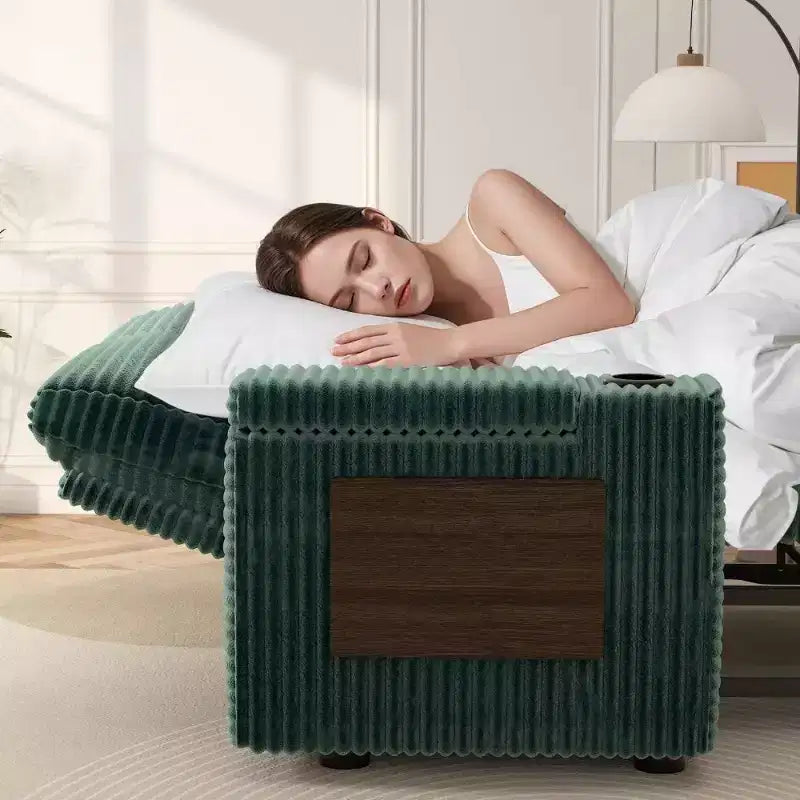 Divanetto trasformabile due posti in velluto a coste beige / grigio / verde, 165 cm