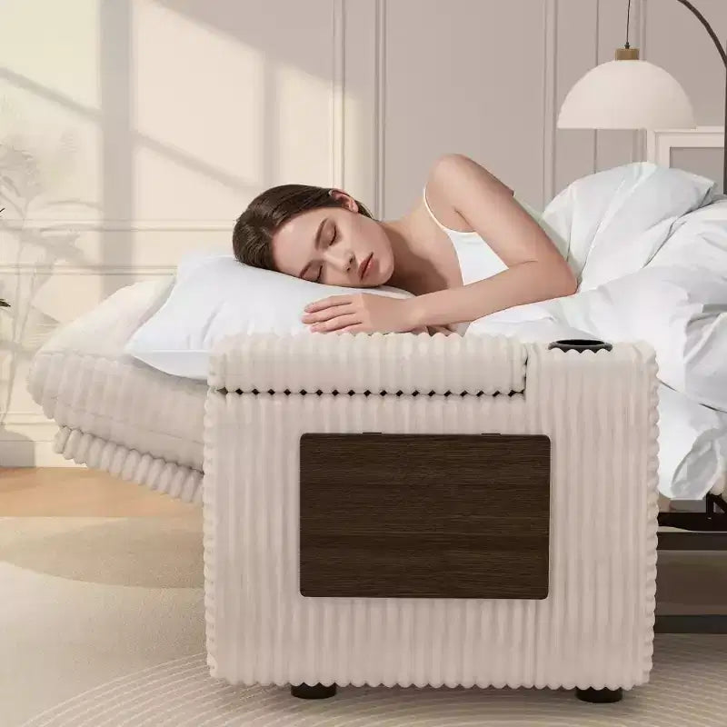 Divanetto trasformabile due posti in velluto a coste beige / grigio / verde, 165 cm