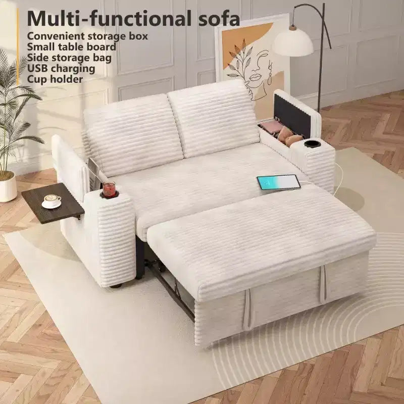 Divanetto trasformabile due posti in velluto a coste beige / grigio / verde, 165 cm
