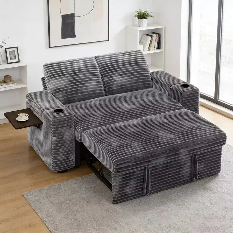 Divanetto trasformabile due posti in velluto a coste beige / grigio / verde, 165 cm