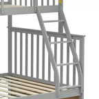Letto a castello grigio con letto superiore singolo e inferiore a una piazza e mezza, con cassetti contenitori, 2 persone