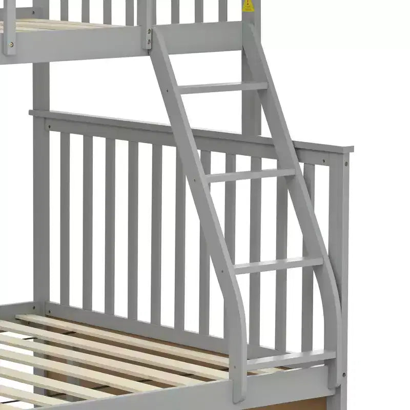 Letto a castello grigio con letto superiore singolo e inferiore a una piazza e mezza, con cassetti contenitori, 2 persone