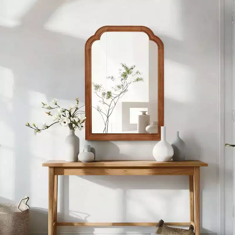 Specchio da parete angolare arrotondato marrone / naturale / noce, singolo, 20x30 in
