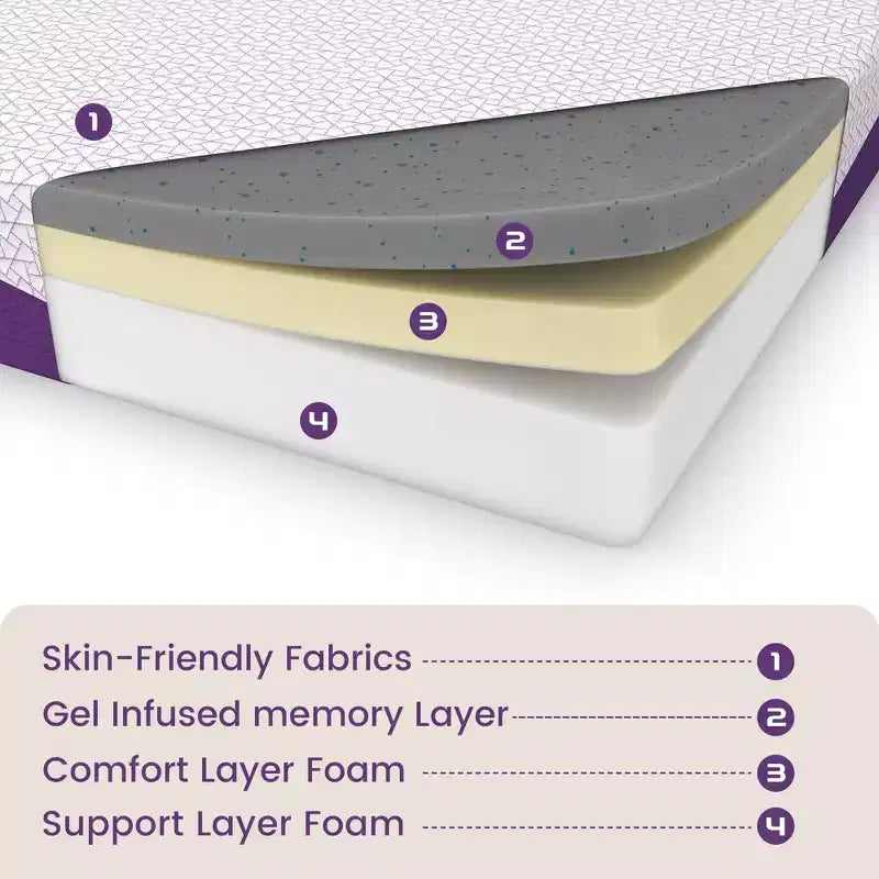 Materasso in memory foam con gel da 10 pollici, carbone di bambù, Singolo/Piazza e Mezza/Matrimoniale