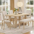 Zevemomo 6-Piece Dining Table Set with 4 Upholstered Chairs and 1 Bench, U-Shaped Base, for Dining Room, Kitchen, Restaurant, Beige