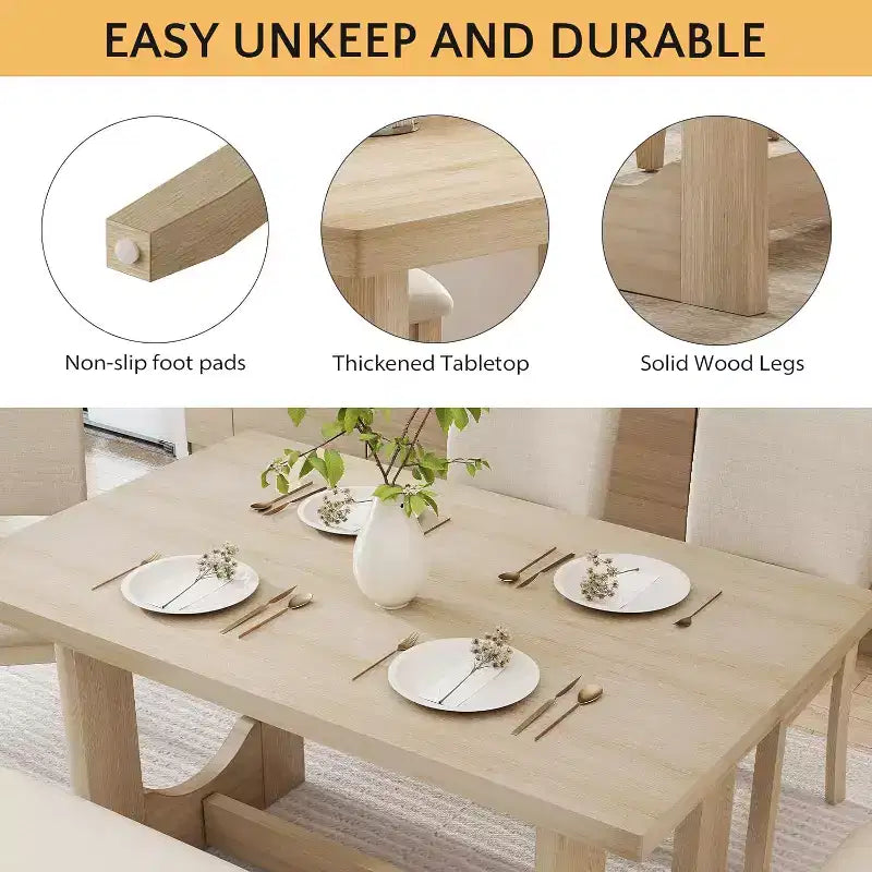 Set da pranzo beige da 6 pezzi, base a cavalletto, 6 posti