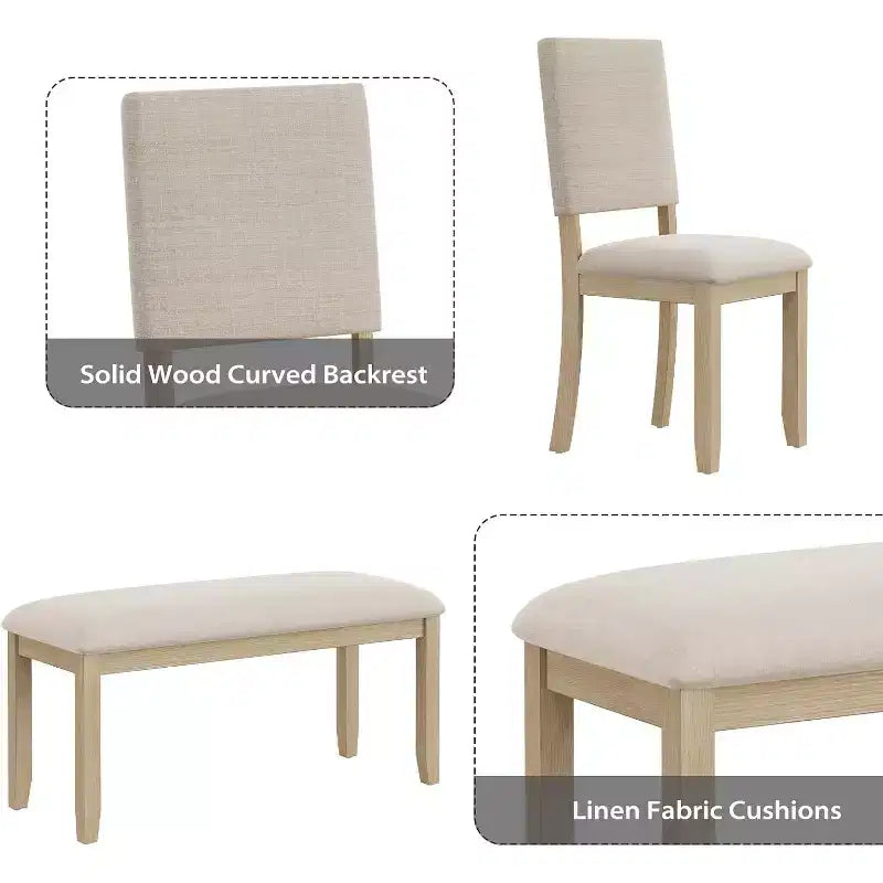 Set da pranzo beige da 6 pezzi, base a cavalletto, 6 posti